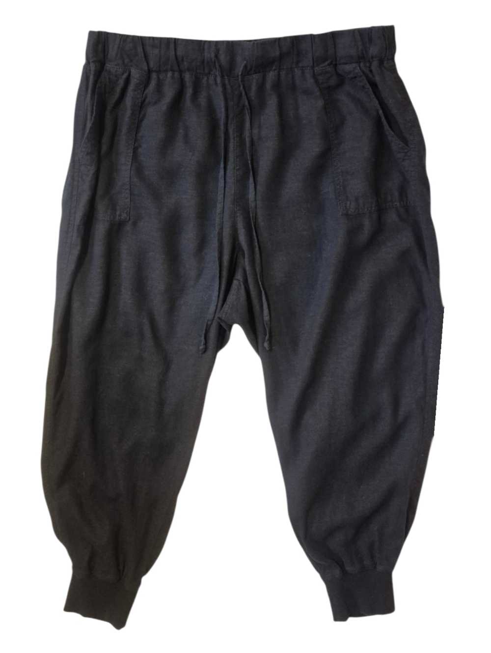 Joe Fresh Womens Black Linen Blend Drawstring Jogger Pants,  Sz 1x